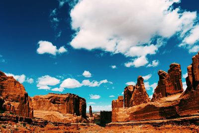 Low angle view of rock formation against blue sky