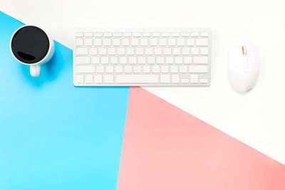 High angle view of coffee cup on table