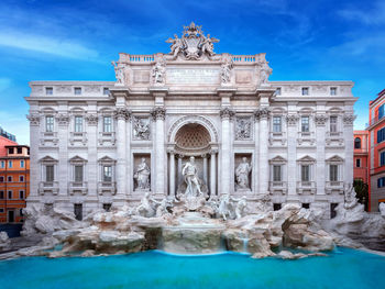 The famous trevi fountain seen from the front. daylight photography with natural light, 