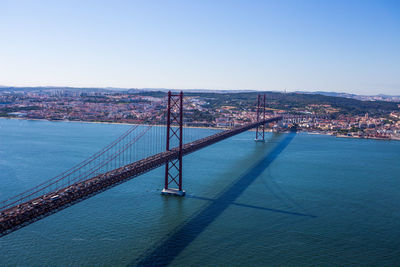 View of suspension bridge in city