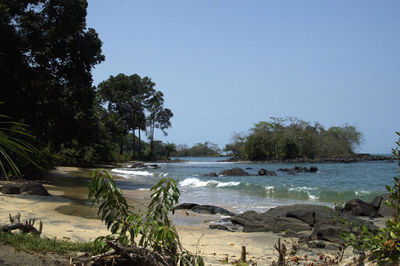 Scenic view of sea against clear sky