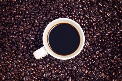 Directly above shot of coffee cup on table