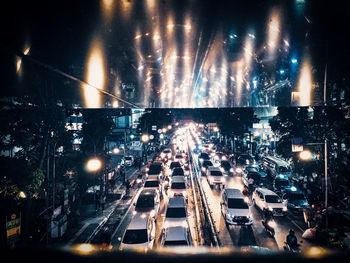 High angle view of traffic on road at night