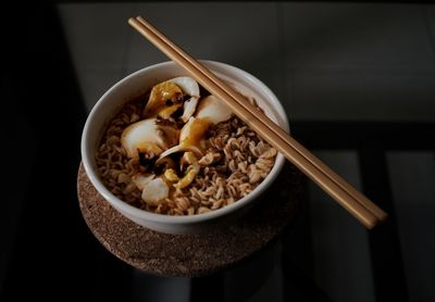 High angle view of breakfast served on table
