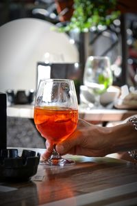 Close-up of beer in glass on table