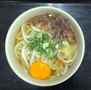 High angle view of soup in bowl