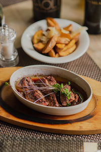 Close-up of food in plate on table