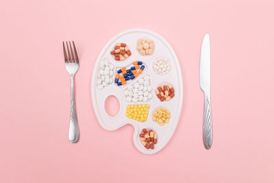 Directly above shot of breakfast served on table