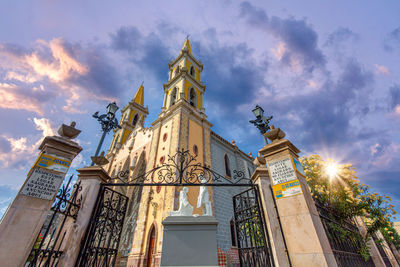 Low angle view of temple building against sky