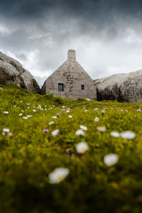 House on field against sky