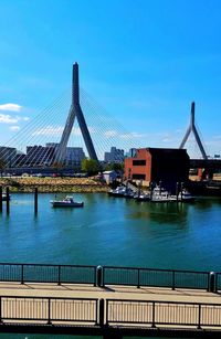 Suspension bridge over river