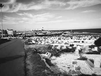 High angle view of townscape against sky