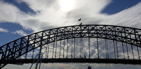 Low angle view of bridge against cloudy sky