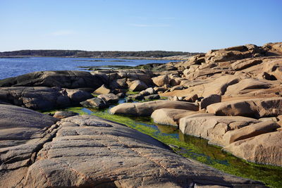 Scenic view of sea against clear sky