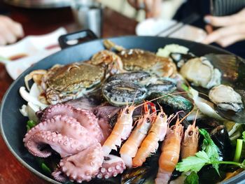 Close-up of seafood in plate on table