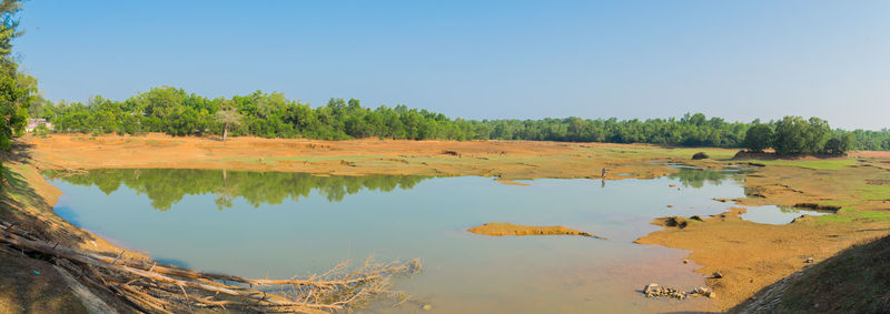 Scenic view of lake against clear sky