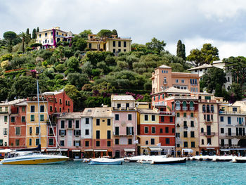 Sailboats in sea in portofino, italy