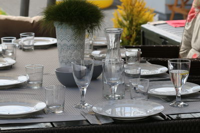 Wine glasses on table in restaurant