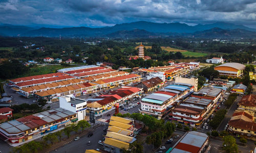 High angle view of townscape against sky