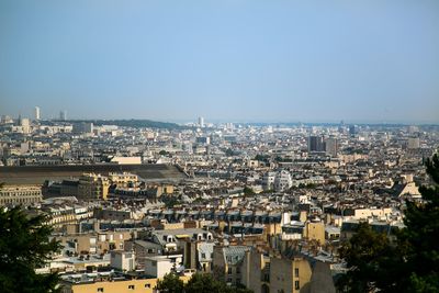 Cityscape against clear sky