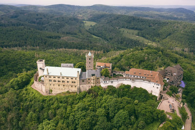 High angle view of buildings on mountain