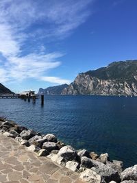 Scenic view of calm sea against clear sky