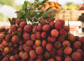 Close-up of lychees for sale at market