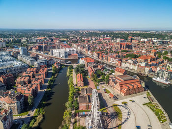 High angle shot of townscape against sky