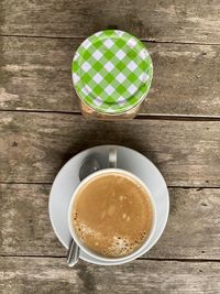 High angle view of coffee on table