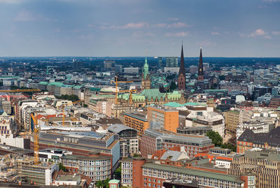 High angle view of buildings in city