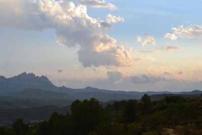 Scenic view of mountains against cloudy sky