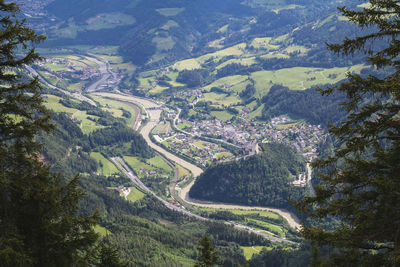 High angle view of river amidst landscape