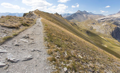High altitude hike on the heights of tignes in savoie in haute tarentaise in the vanoise massif 