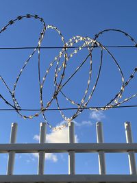 Low angle view of electricity pylon against clear sky