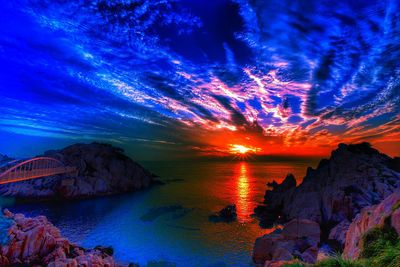 Scenic view of sea against dramatic sky