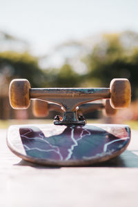 Close-up of skateboard