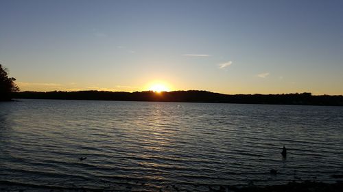 Scenic view of lake against sky during sunset