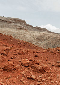 Scenic view of desert land against sky