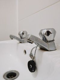 High angle view of faucet in bathroom