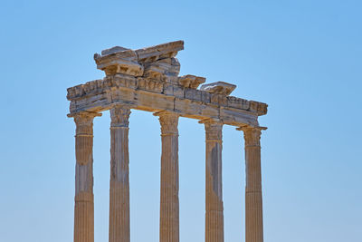 Low angle view of old ruins against clear sky