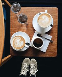 High angle view of coffee on table