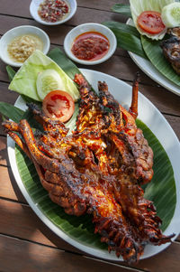 Close-up of seafood in plate on table