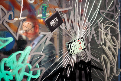 Digital composite image of text on glass