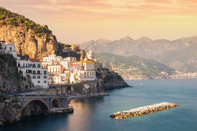 Sunset on the amalfi coast. atrani, salerno, italy. high quality photo