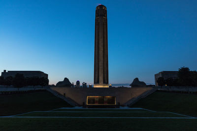 Low angle view of liberty memorial against sky