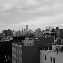 View of cityscape against cloudy sky