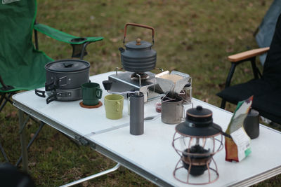 Midsection of man playing drum