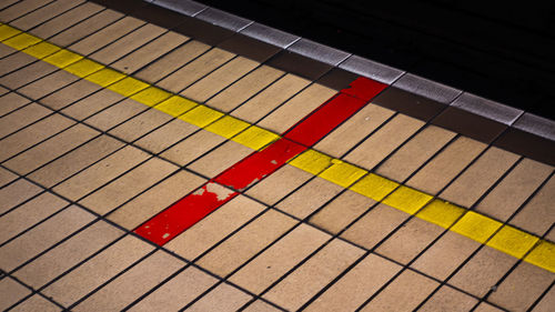 High angle view of railroad station platform
