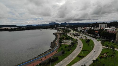 High angle view of cityscape against sky