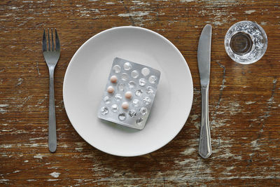 High angle view of breakfast on table